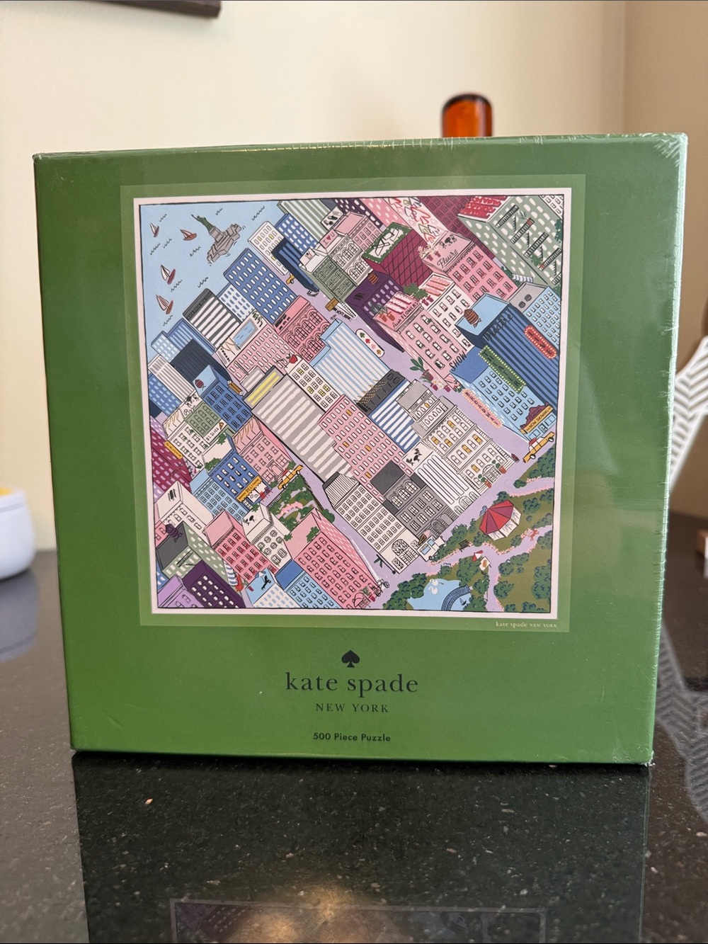 kate spade Green Box with Colorful Cityscape Puzzle Art